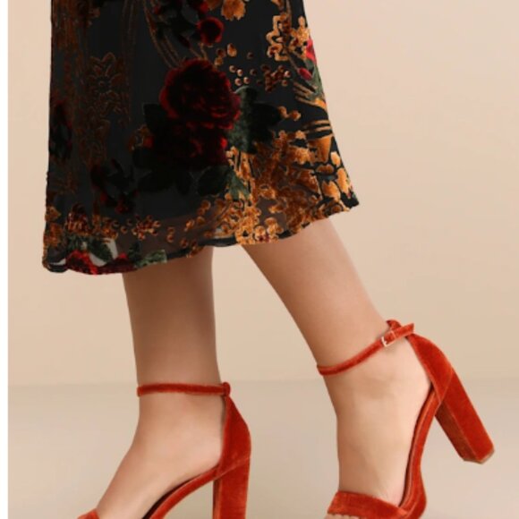 Lulu's Rust Velvet Heels - Picture 1 of 7